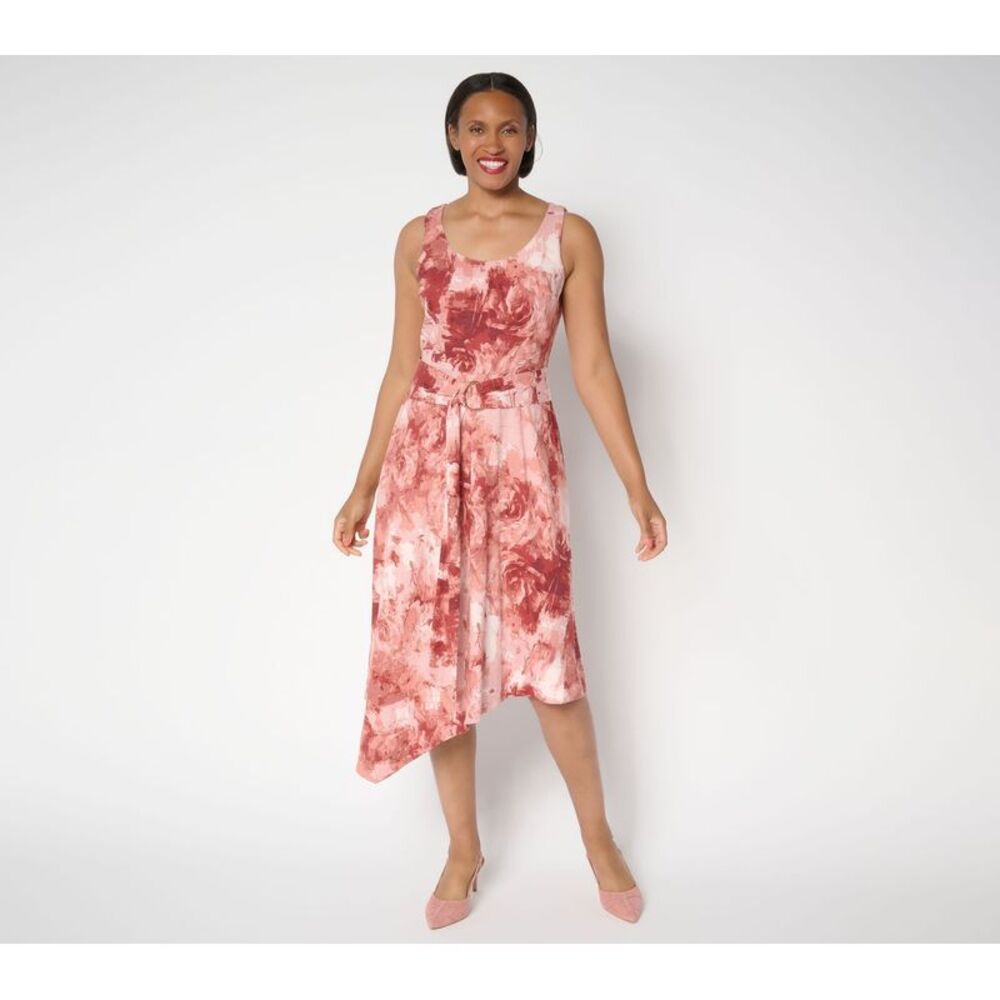 Wacoal Women's Dress Sz XL Printed Linen Blend Midi Pink A716959